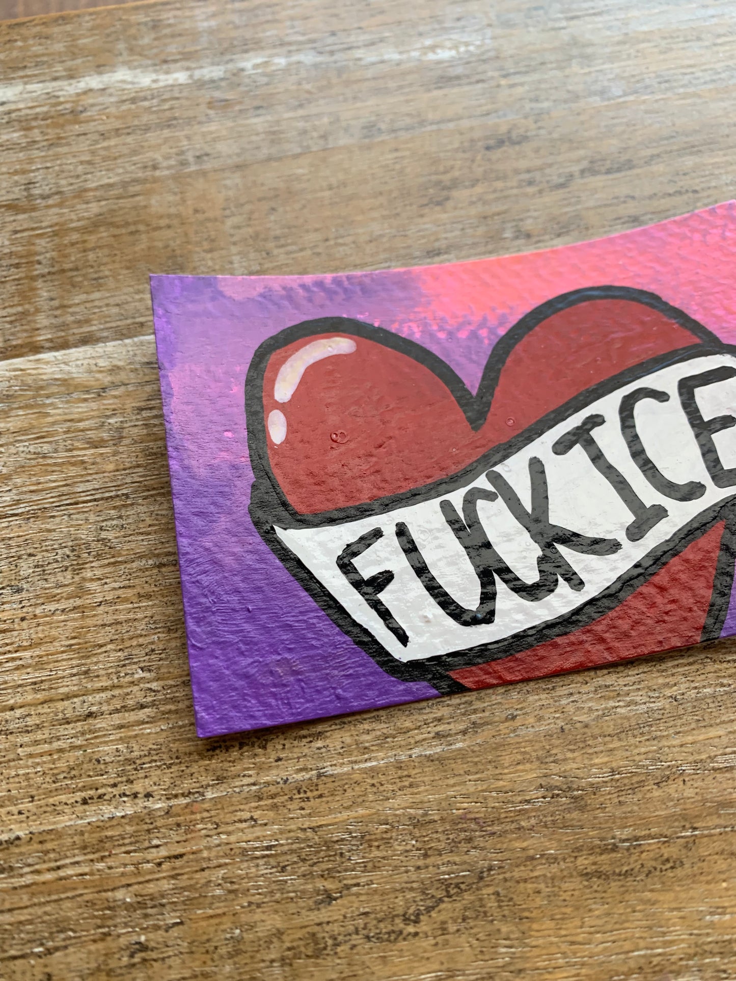 Original ACEO Acrylic Painting 2.5x3.5 Tattoo Anti ICE “Fuck Ice Heart”