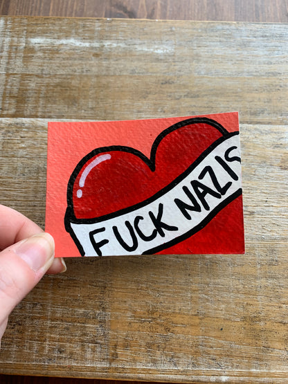 Original ACEO Acrylic Painting 2.5x3.5 Tattoo Anti Nazi “Fuck Nazis”