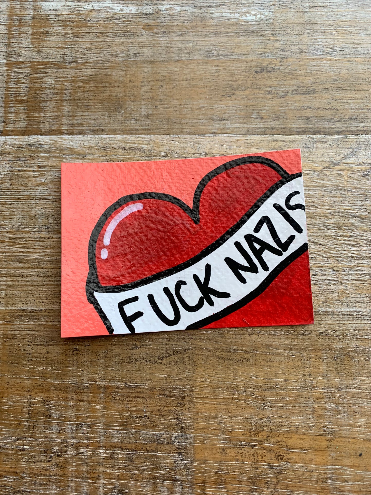 Original ACEO Acrylic Painting 2.5x3.5 Tattoo Anti Nazi “Fuck Nazis”