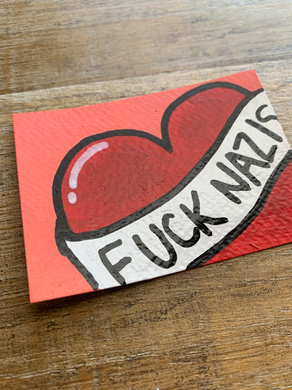 Original ACEO Acrylic Painting 2.5x3.5 Tattoo Anti Nazi “Fuck Nazis”