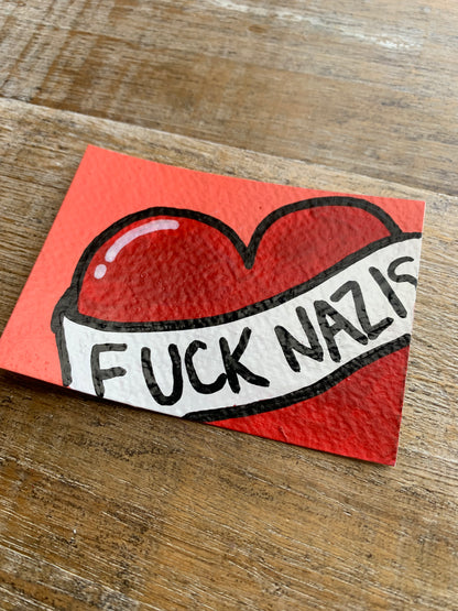 Original ACEO Acrylic Painting 2.5x3.5 Tattoo Anti Nazi “Fuck Nazis”