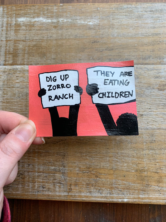 Original ACEO Acrylic Painting 2.5x3.5 Zorro Ranch New Mexico “Where are the Bodies?”