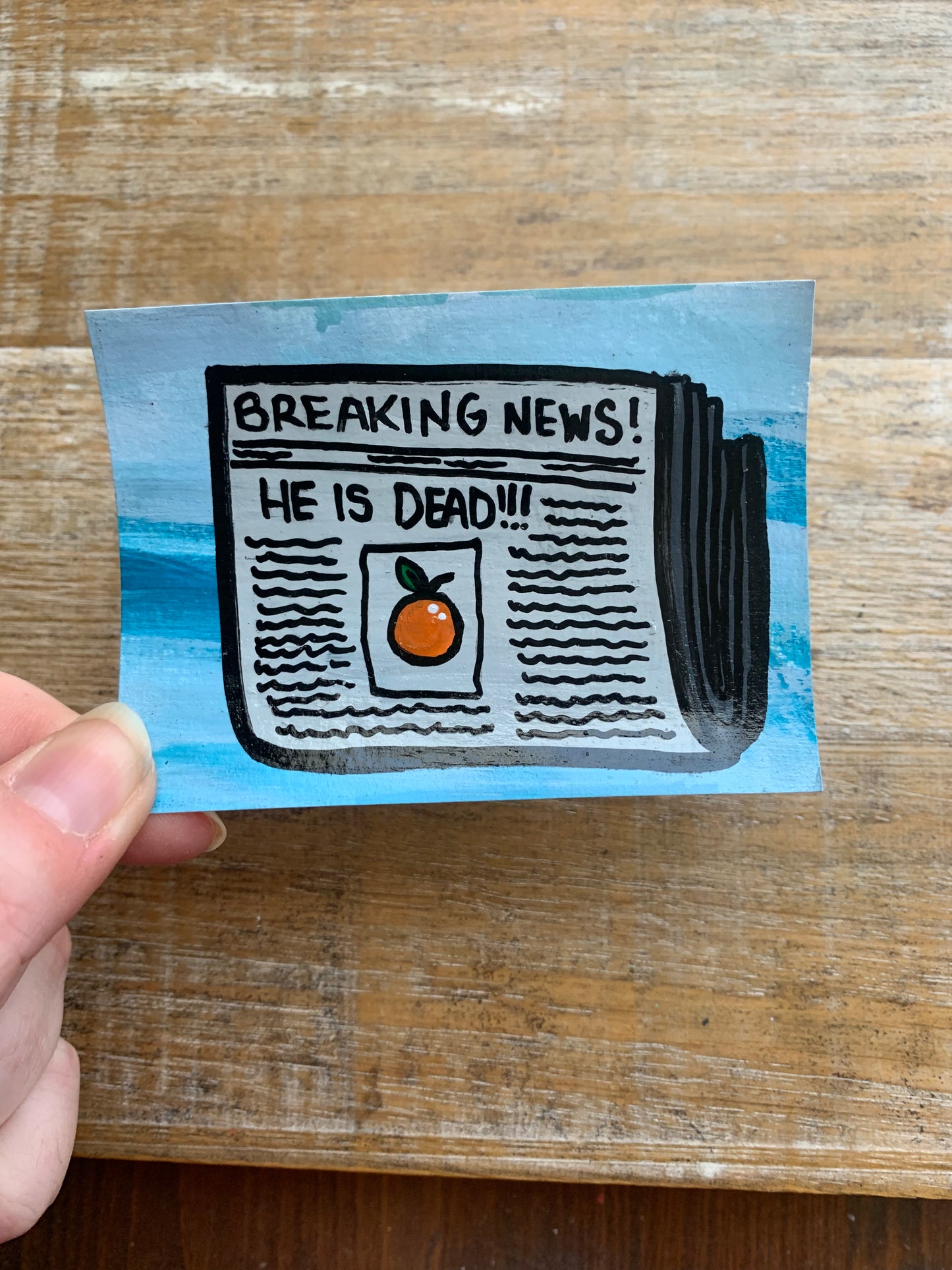 Original ACEO Acrylic Painting 2.5x3.5 Newspaper Breaking News “Today’s Newspaper”