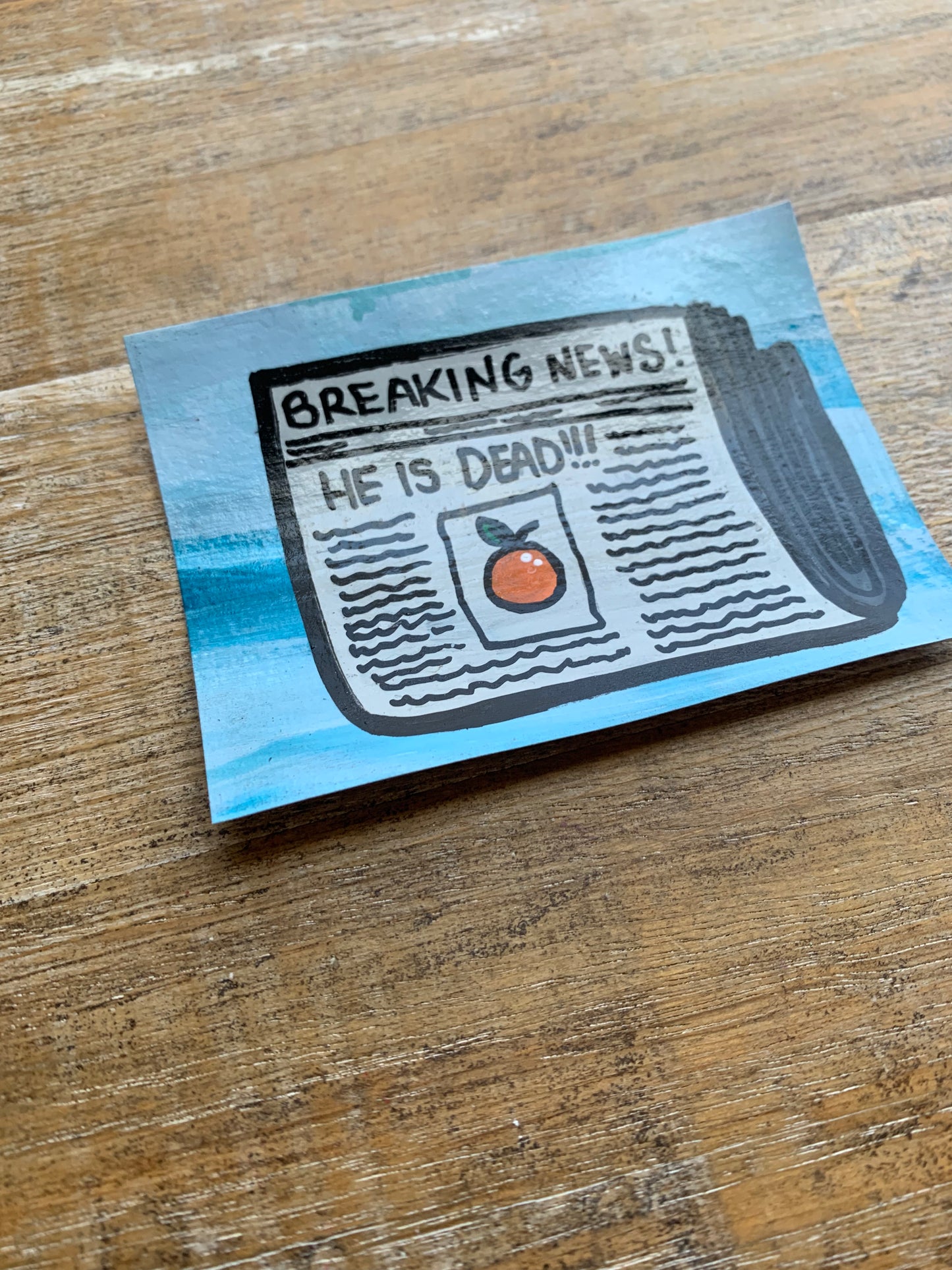 Original ACEO Acrylic Painting 2.5x3.5 Newspaper Breaking News “Today’s Newspaper”