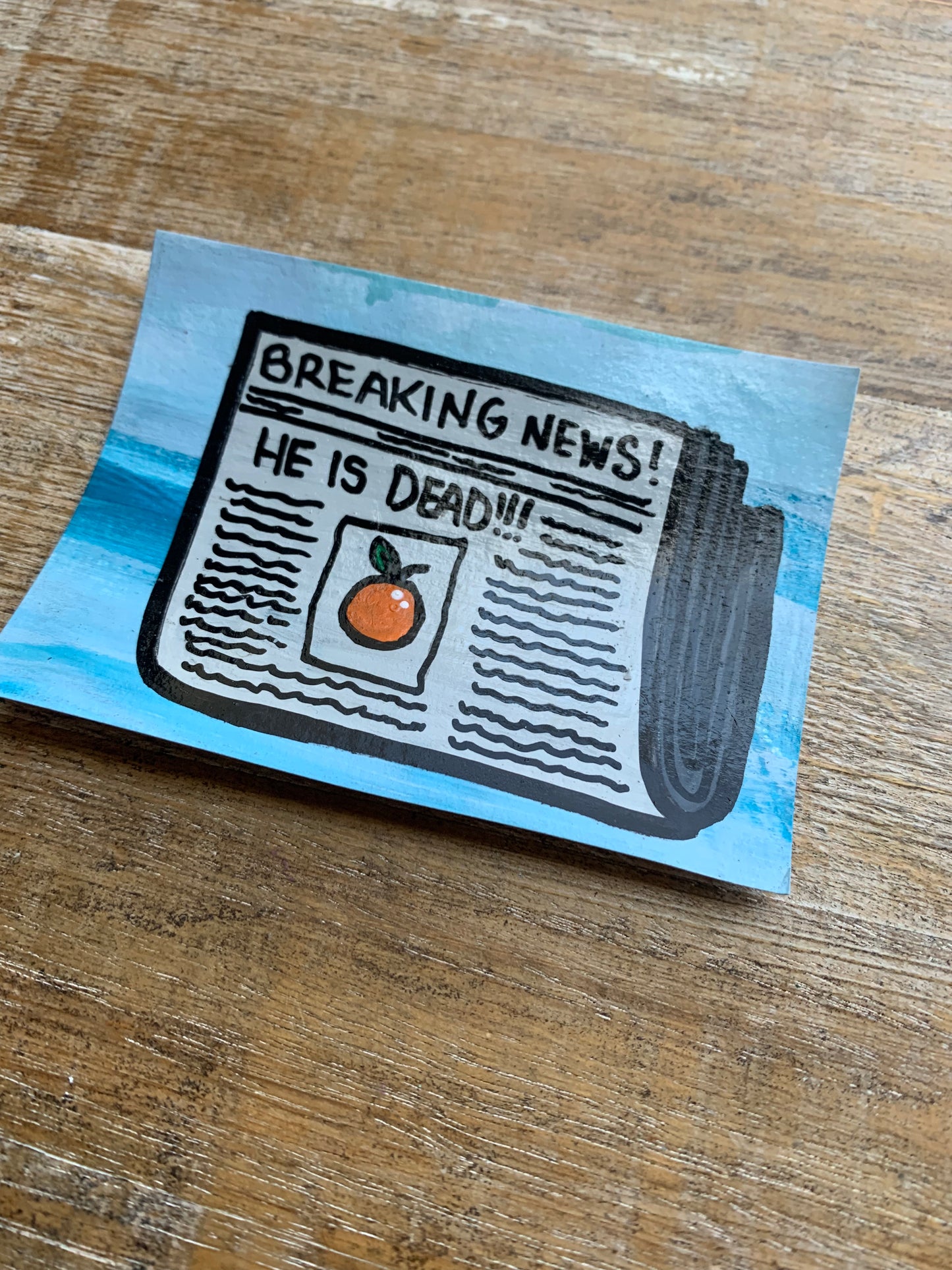 Original ACEO Acrylic Painting 2.5x3.5 Newspaper Breaking News “Today’s Newspaper”
