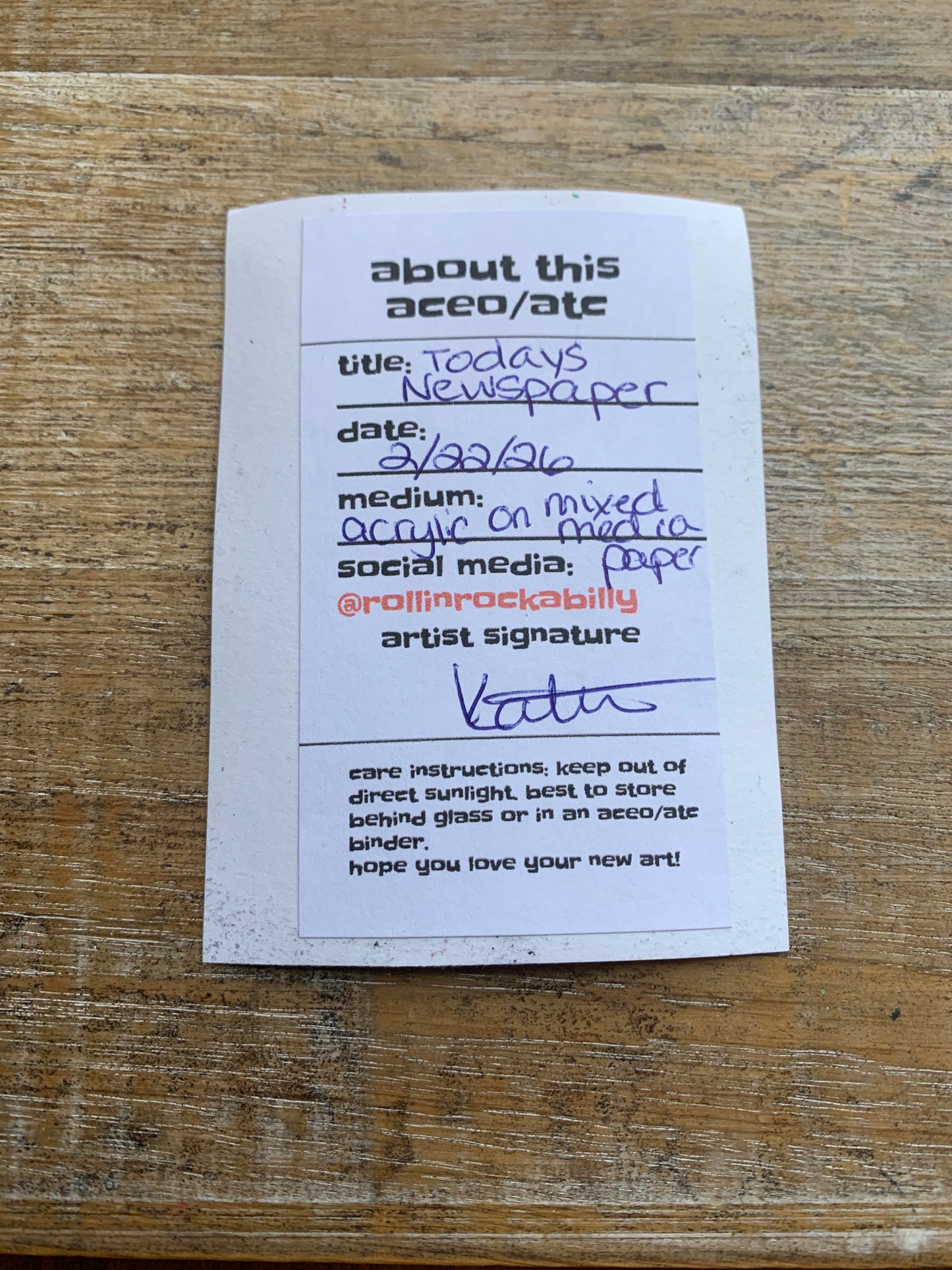 Original ACEO Acrylic Painting 2.5x3.5 Newspaper Breaking News “Today’s Newspaper”