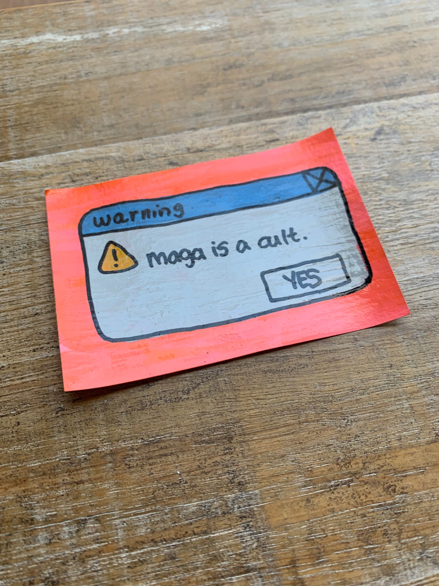 Original ACEO Acrylic Painting 2.5x3.5 Nostalgic Computer Warning “MAGA Warning”