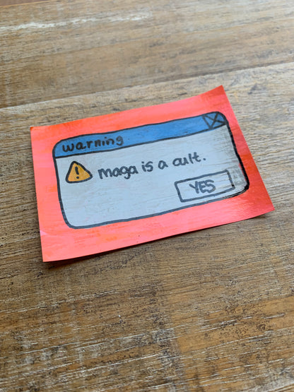 Original ACEO Acrylic Painting 2.5x3.5 Nostalgic Computer Warning “MAGA Warning”