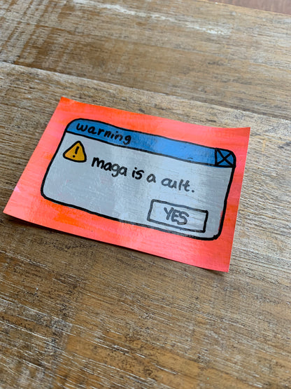 Original ACEO Acrylic Painting 2.5x3.5 Nostalgic Computer Warning “MAGA Warning”