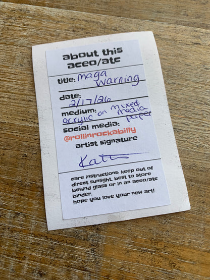 Original ACEO Acrylic Painting 2.5x3.5 Nostalgic Computer Warning “MAGA Warning”