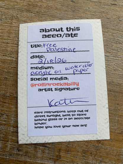 Original ACEO Acrylic Painting 2.5x3.5 Free Palestine World Netanyahu “Free Palestine”