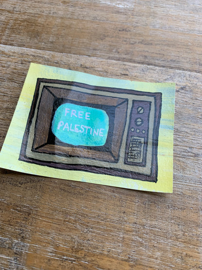 As-Is Original ACEO Acrylic Painting 2.5x3.5 Free Palestine Retro TV “News Report”
