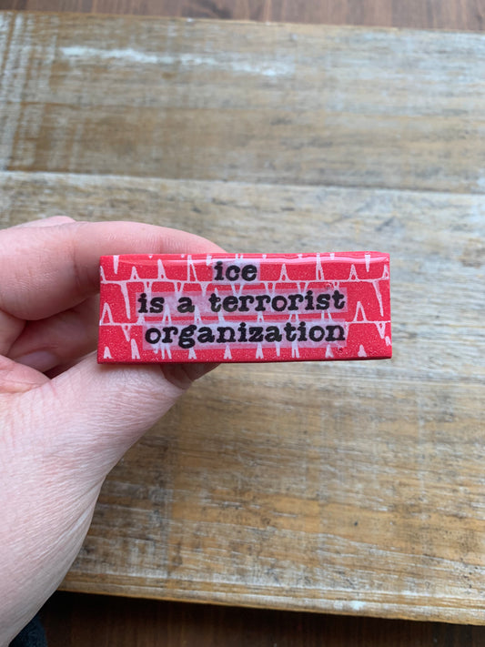 Ice Is A Terrorist Organization Teal Glitter Pin Brooch Clay Anti Ice Protest Statement Pin