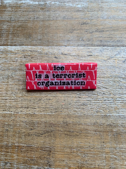 Ice Is A Terrorist Organization Teal Glitter Pin Brooch Clay Anti Ice Protest Statement Pin
