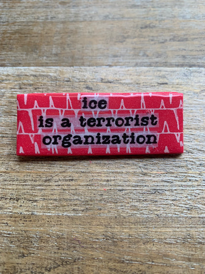 Ice Is A Terrorist Organization Teal Glitter Pin Brooch Clay Anti Ice Protest Statement Pin