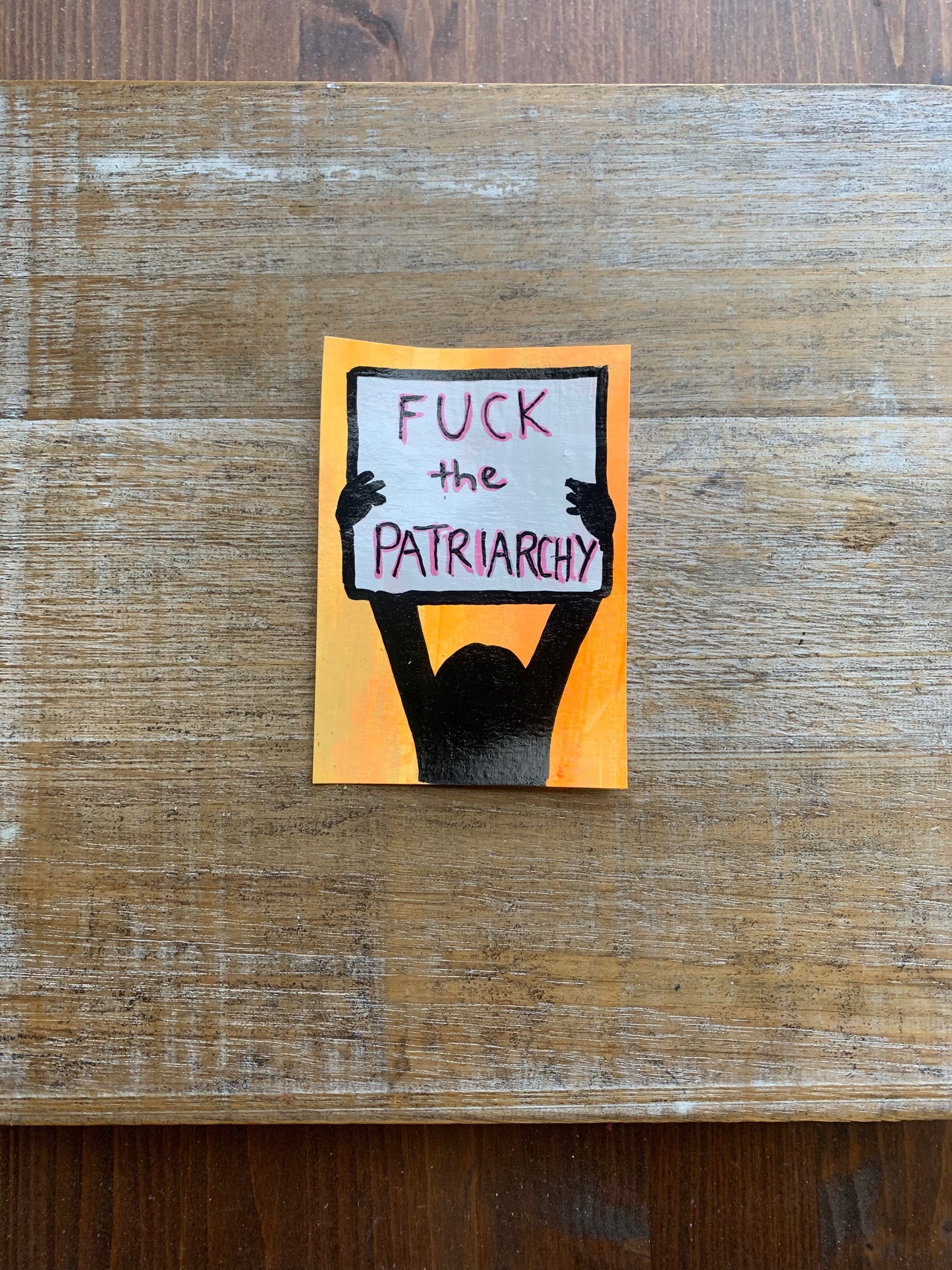 Original ACEO Acrylic Painting 2.5x3.5 Fuck the Patriarchy “Patriarchy Protest”