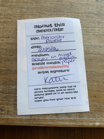 Original ACEO Acrylic Painting 2.5x3.5 Fuck the Patriarchy “Patriarchy Protest”