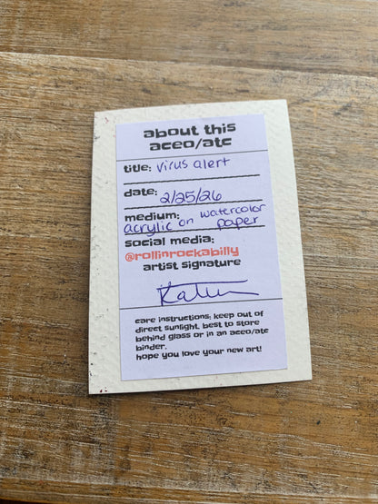 Original ACEO Acrylic Painting 2.5x3.5 Racism is a Virus “Virus Alert”