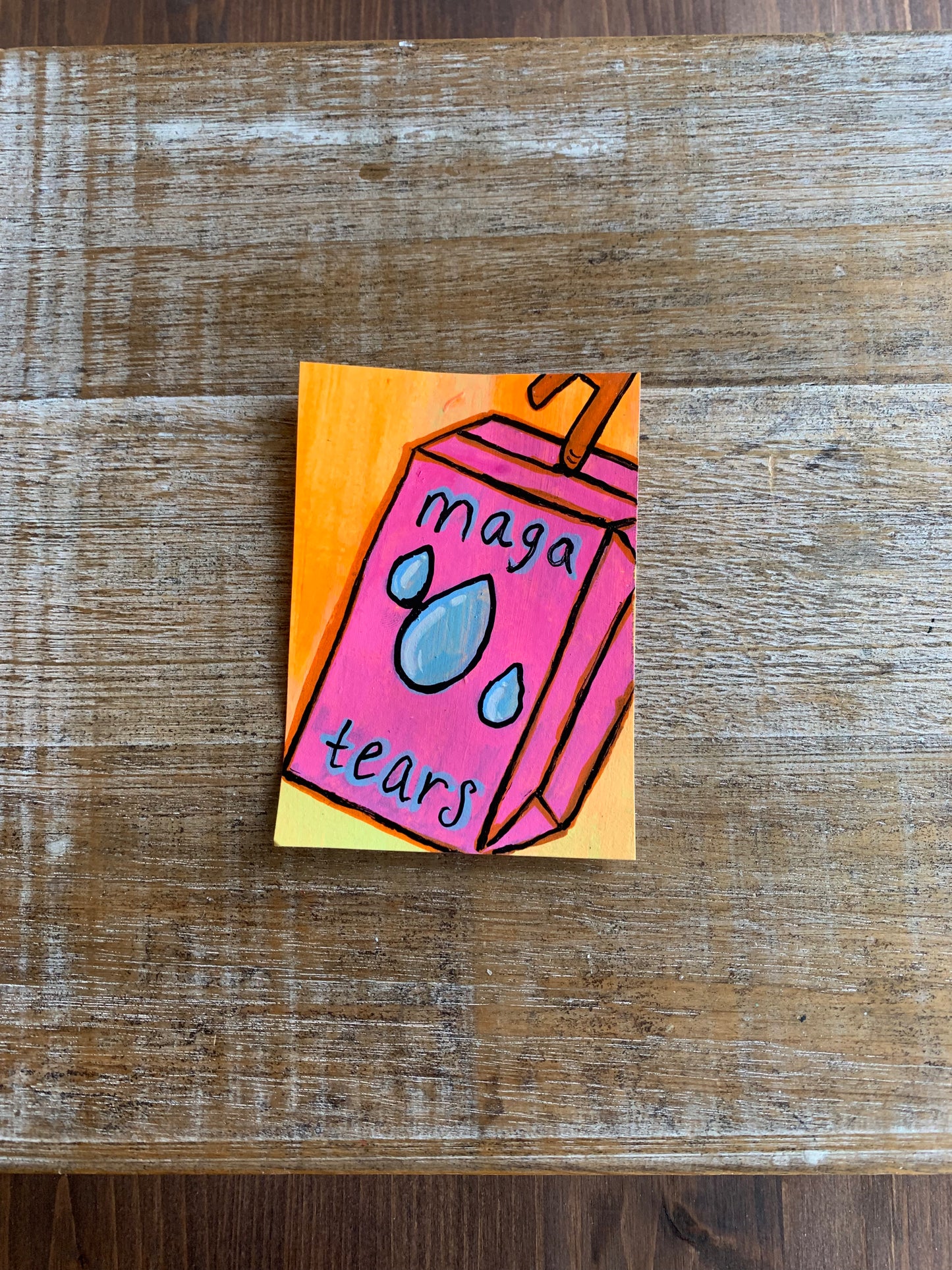Original ACEO Acrylic Painting 2.5x3.5 MAGA Tears Juice Box  “MAGA Juice”