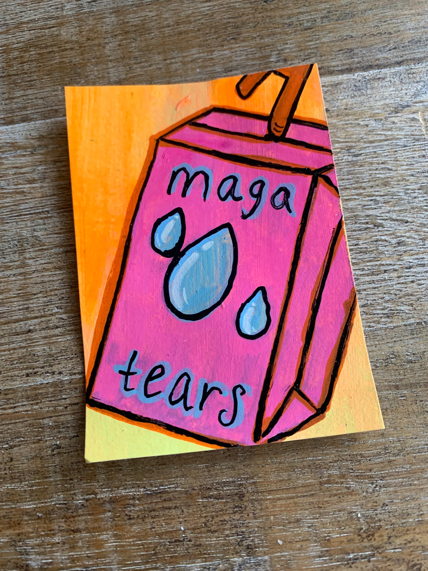 Original ACEO Acrylic Painting 2.5x3.5 MAGA Tears Juice Box  “MAGA Juice”