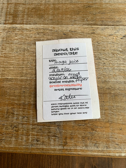 Original ACEO Acrylic Painting 2.5x3.5 MAGA Tears Juice Box  “MAGA Juice”
