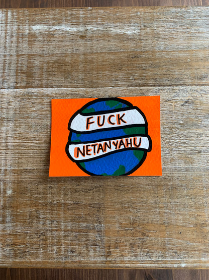 Original ACEO Acrylic Painting 2.5x3.5 Anti Netanyahu World Free Palestine “War Criminal”