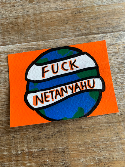 Original ACEO Acrylic Painting 2.5x3.5 Anti Netanyahu World Free Palestine “War Criminal”