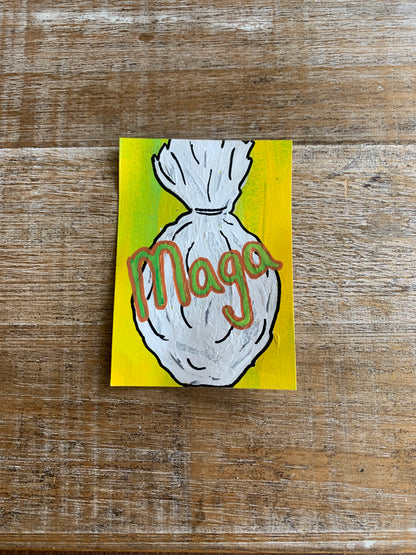 Original ACEO Acrylic Painting 2.5x3.5 MAGA Trash Bag  “MAGA is Garbage”