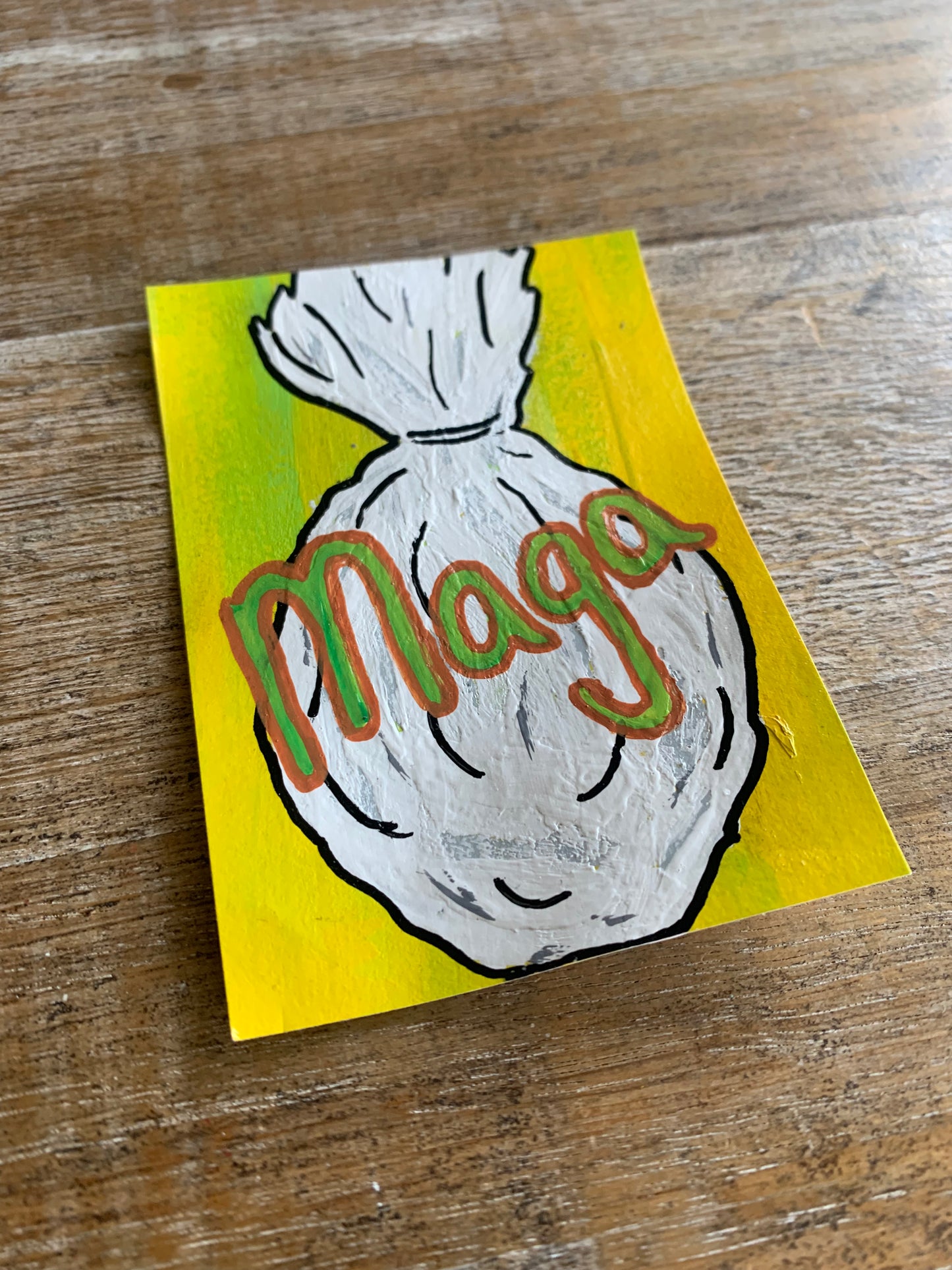 Original ACEO Acrylic Painting 2.5x3.5 MAGA Trash Bag  “MAGA is Garbage”