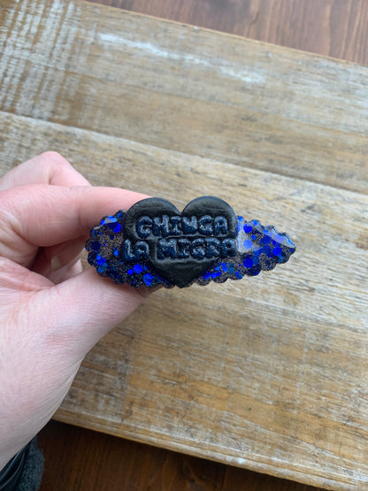 Chinga La Migra Black Glitter Pin Painted Brooch Resin Anti Ice Protest Statement Pin