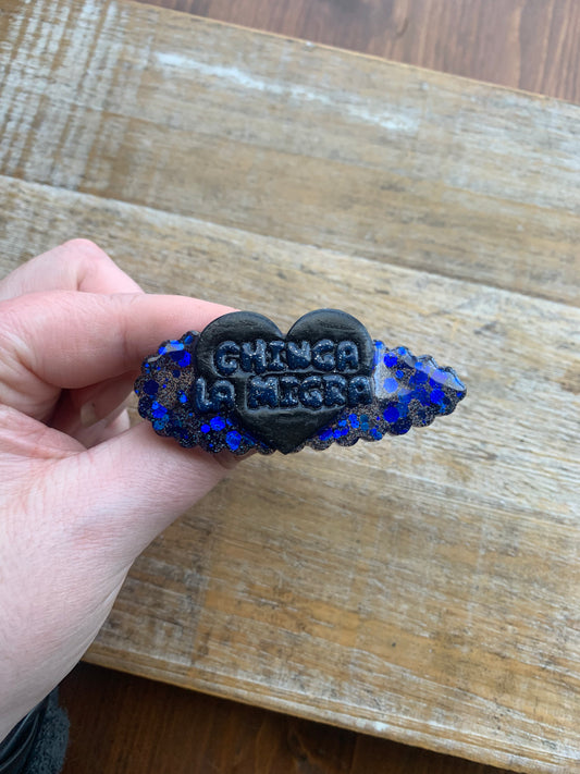 Chinga La Migra Black Glitter Pin Painted Brooch Resin Anti Ice Protest Statement Pin