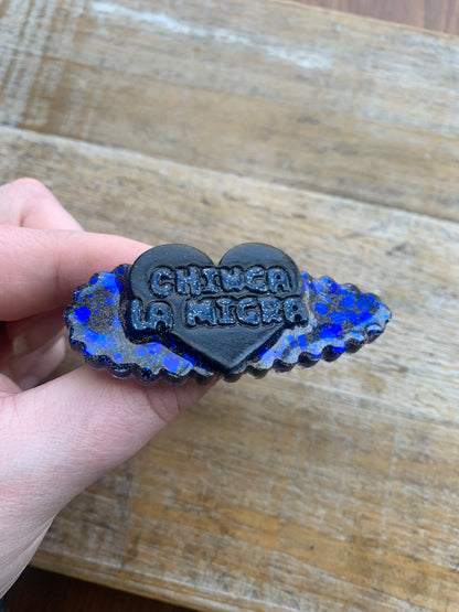 Chinga La Migra Black Glitter Pin Painted Brooch Resin Anti Ice Protest Statement Pin