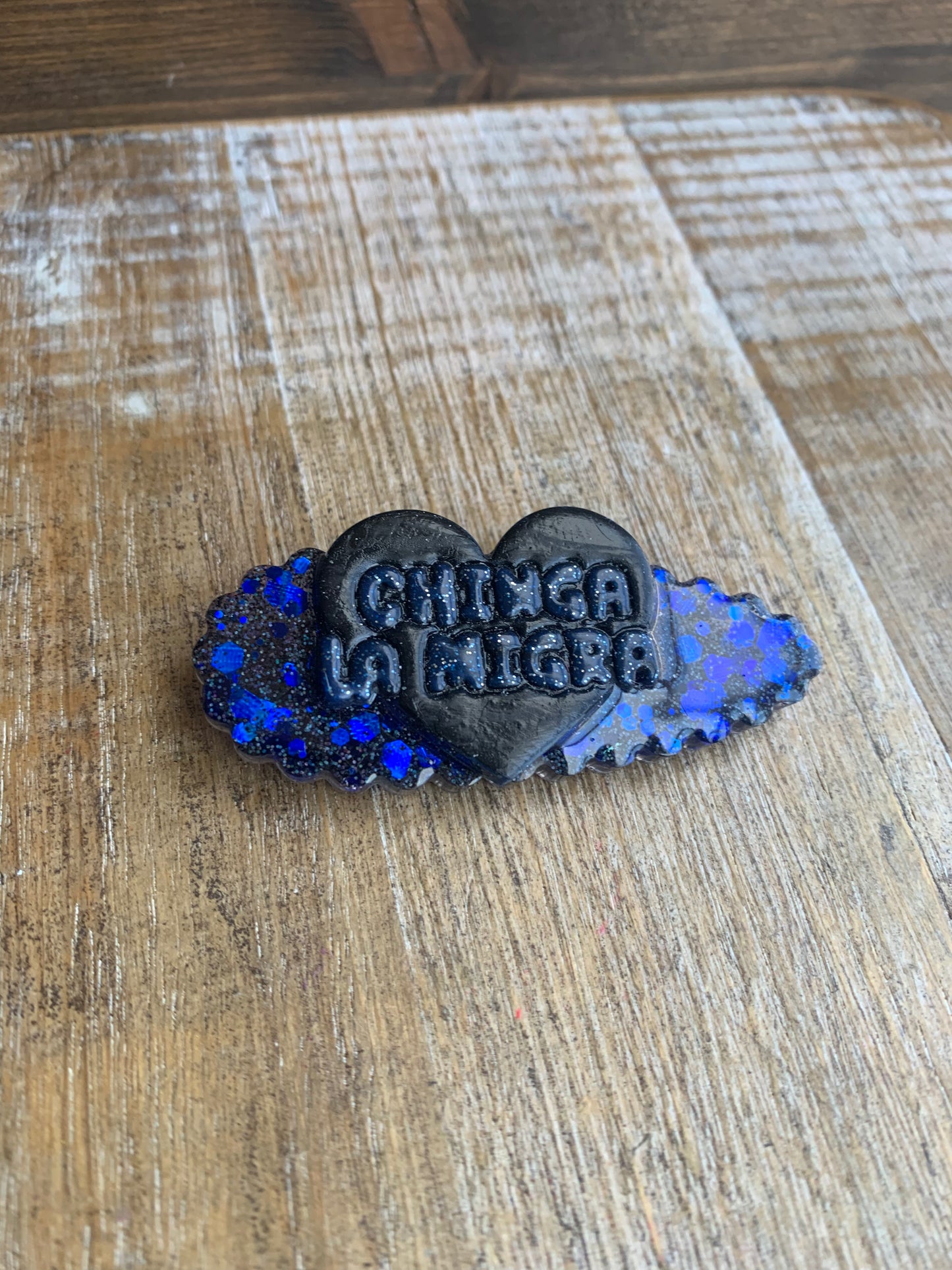 Chinga La Migra Black Glitter Pin Painted Brooch Resin Anti Ice Protest Statement Pin
