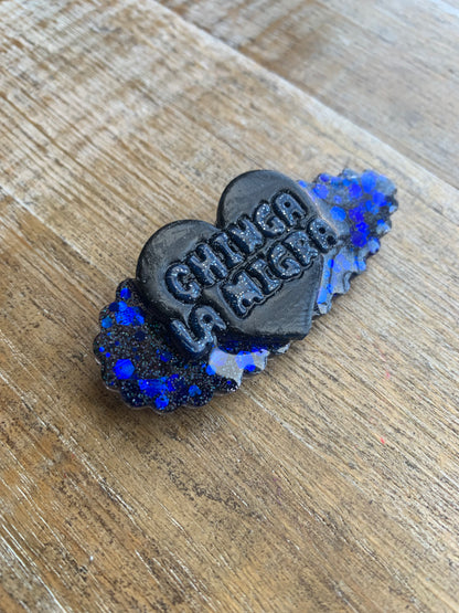 Chinga La Migra Black Glitter Pin Painted Brooch Resin Anti Ice Protest Statement Pin