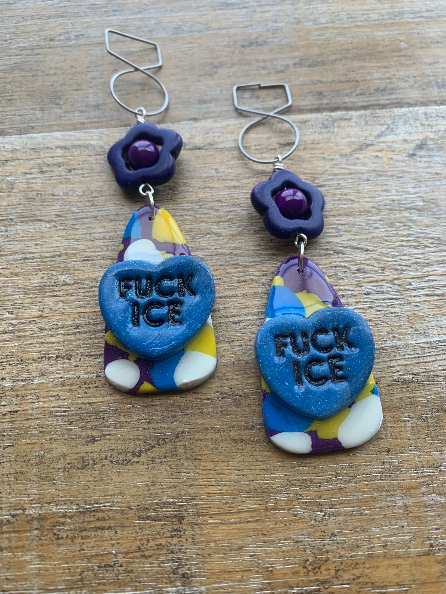 Fuck Ice Protest Activist Tunnel Gauge Earrings Liberal Clip On Earrings Purple & Blue