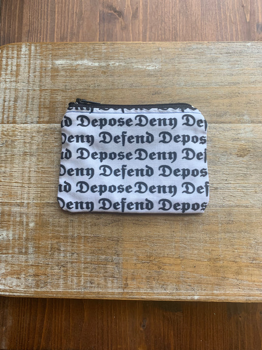 Deny Defend Depose White & Black Luigi Coin Purse Zipper Bag