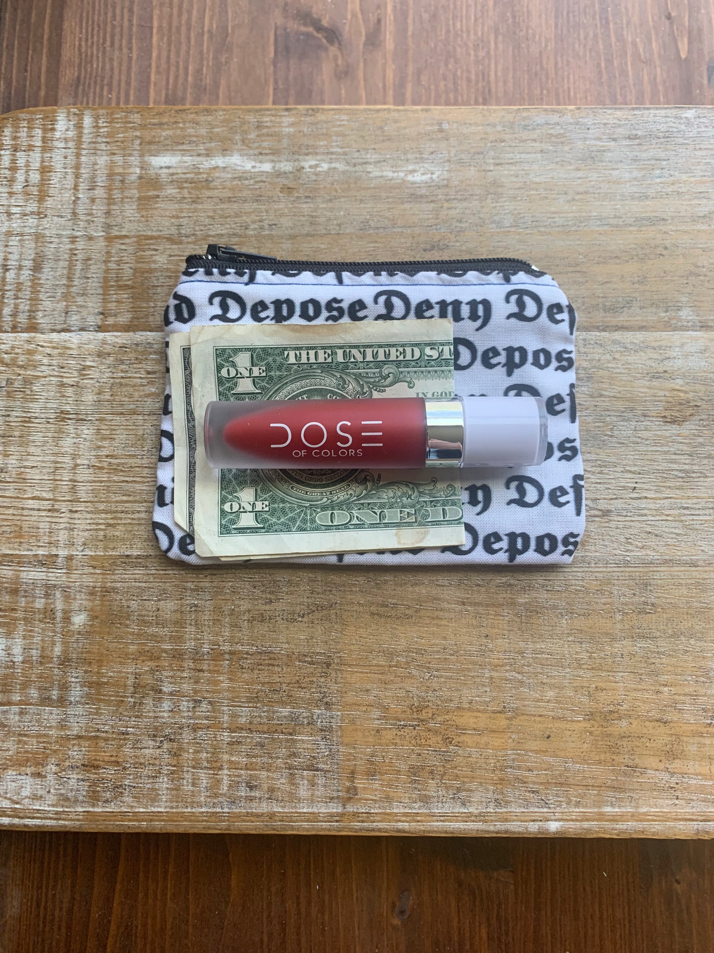 Deny Defend Depose White & Black Luigi Coin Purse Zipper Bag