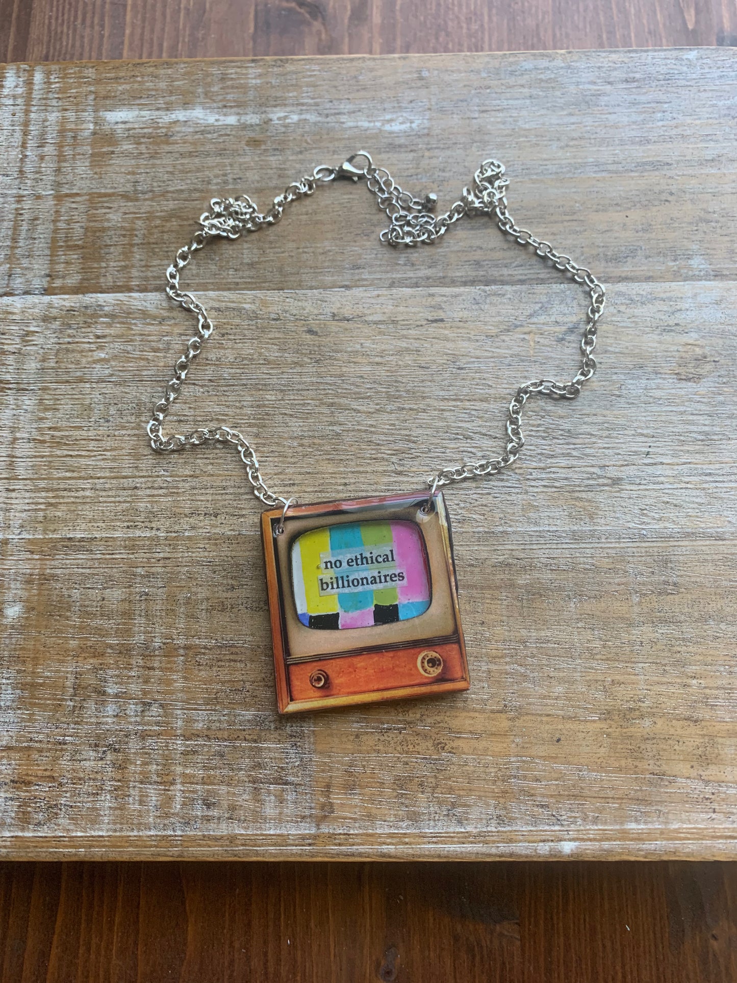 No Ethical Billionaires Retro 50s TV Eat The Rich Necklace