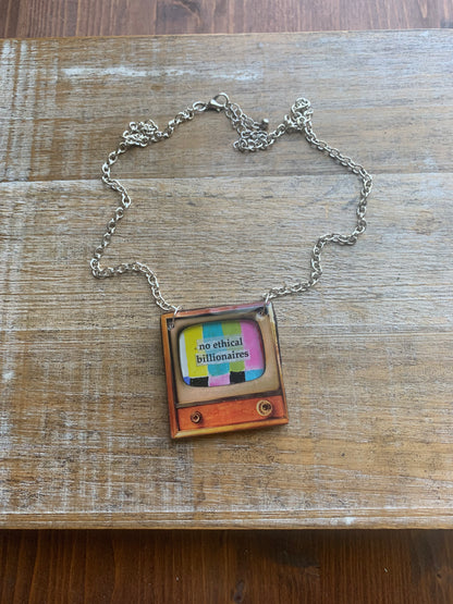 No Ethical Billionaires Retro 50s TV Eat The Rich Necklace