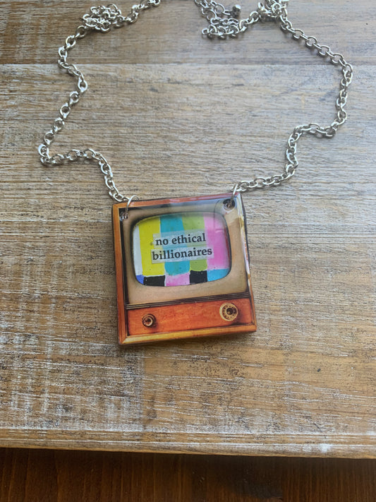 No Ethical Billionaires Retro 50s TV Eat The Rich Necklace