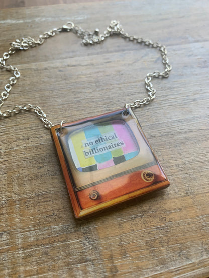 No Ethical Billionaires Retro 50s TV Eat The Rich Necklace