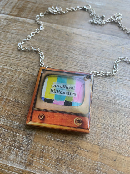 No Ethical Billionaires Retro 50s TV Eat The Rich Necklace