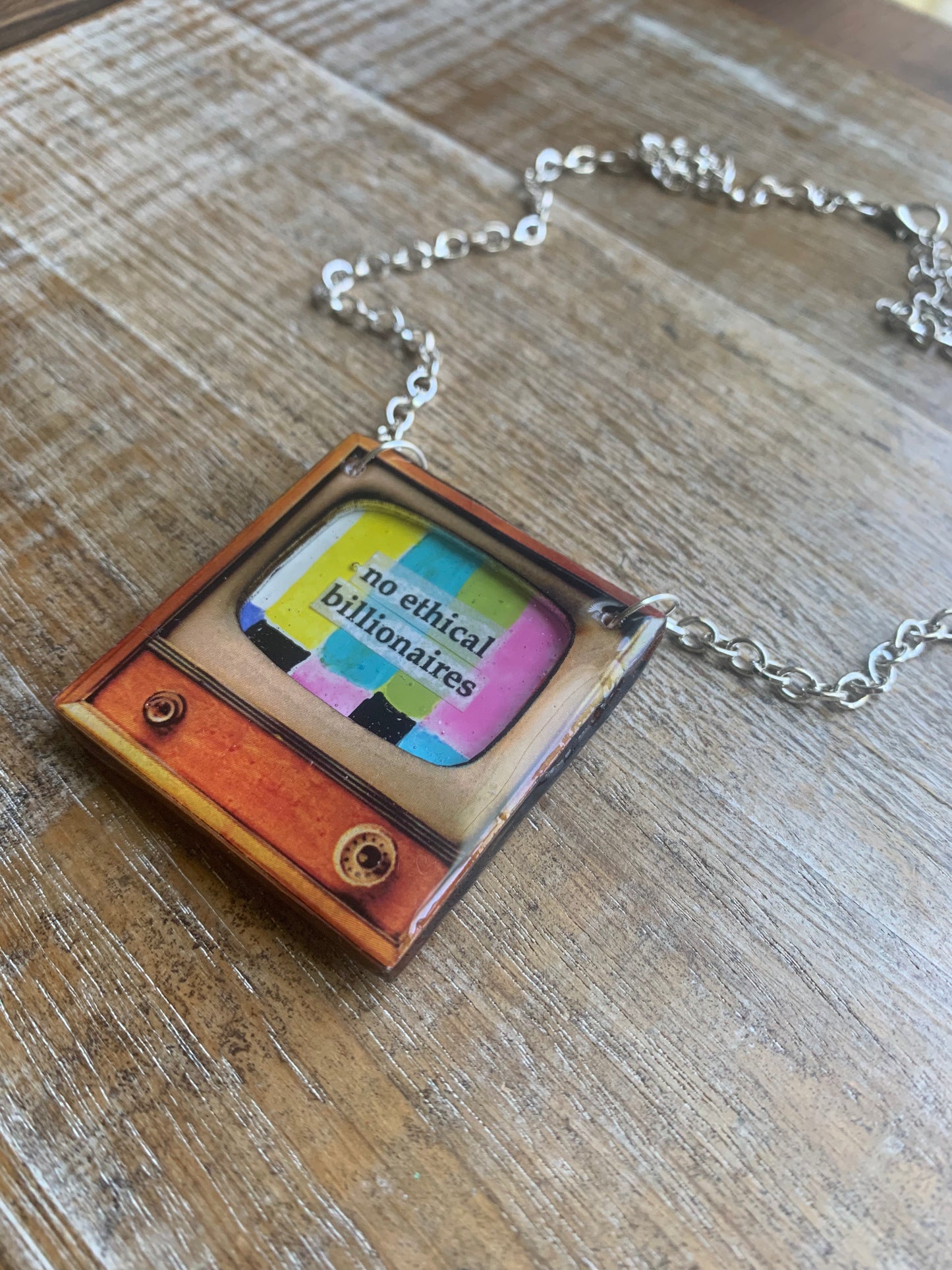 No Ethical Billionaires Retro 50s TV Eat The Rich Necklace