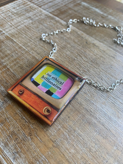 No Ethical Billionaires Retro 50s TV Eat The Rich Necklace