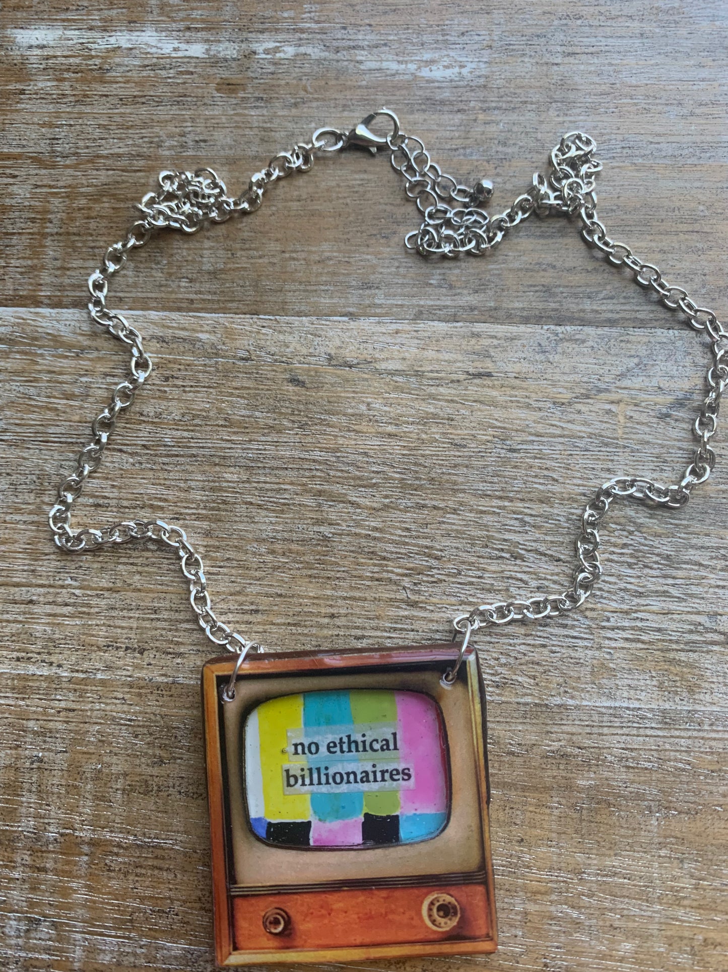 No Ethical Billionaires Retro 50s TV Eat The Rich Necklace