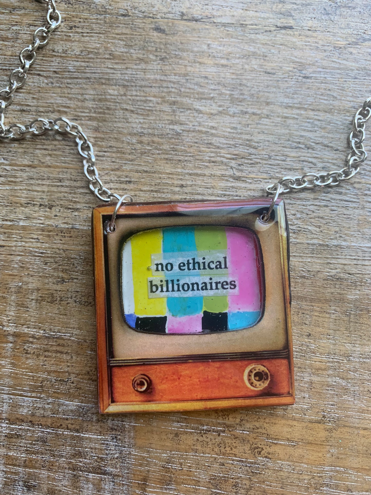 No Ethical Billionaires Retro 50s TV Eat The Rich Necklace