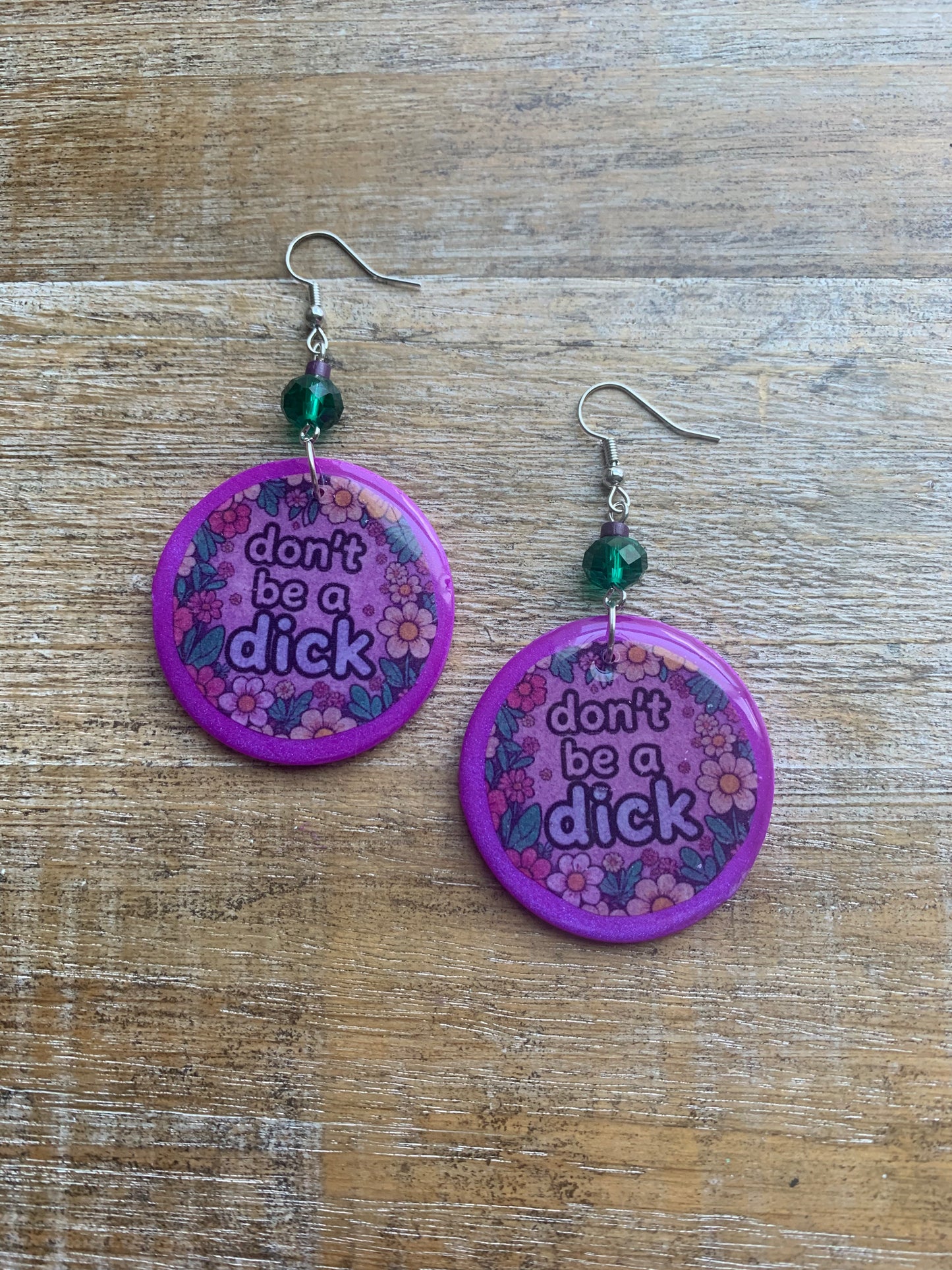 Don’t Be A Dick Purple Clay Floral Earrings Funny Clip On Earrings Tunnel Gauge Earrings