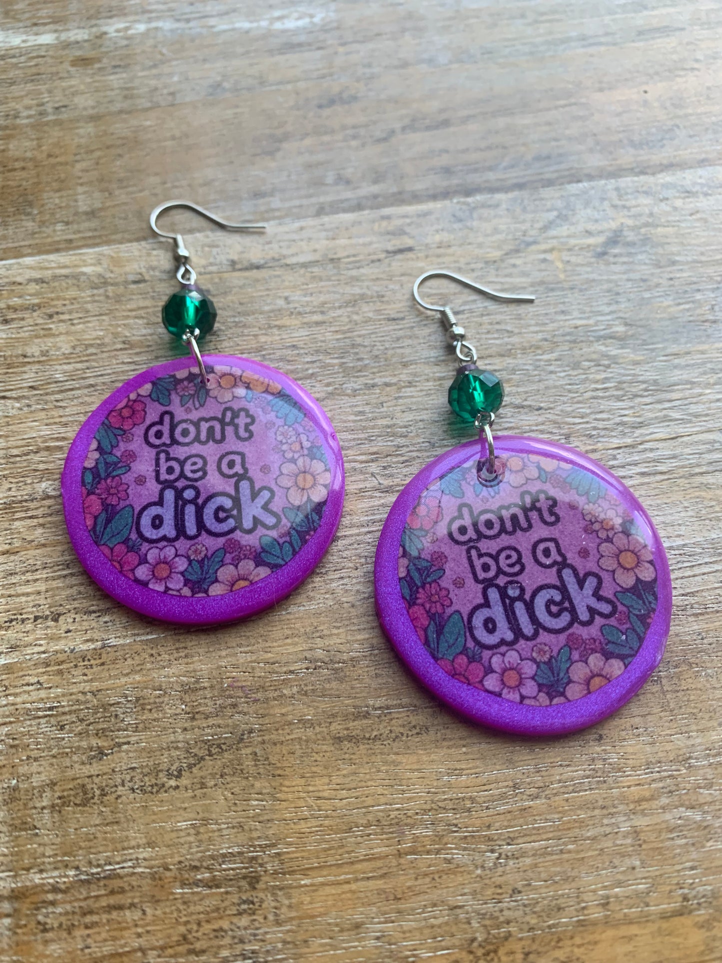Don’t Be A Dick Purple Clay Floral Earrings Funny Clip On Earrings Tunnel Gauge Earrings