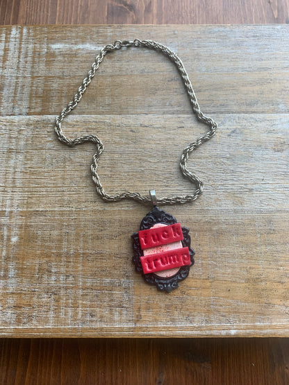 Fuck Trump Gothic Blood Splatter Cameo Choker Necklace with Recycled Silver Tone Chain