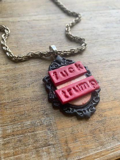 Fuck Trump Gothic Blood Splatter Cameo Choker Necklace with Recycled Silver Tone Chain